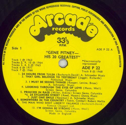 Gene Pitney His 20 Greatest vinyl LP album (LP record) UK GPTLPHI552411