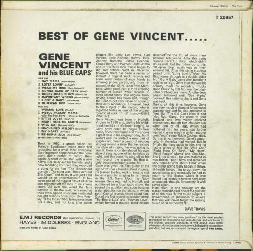 Gene Vincent Best Of Gene Vincent vinyl LP album (LP record) UK GNVLPBE794012