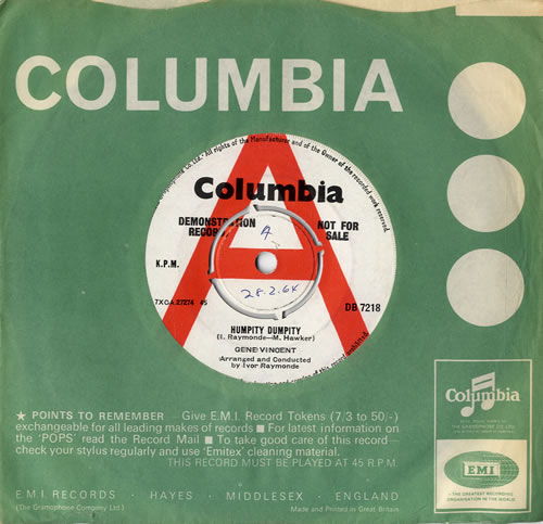 Gene Vincent Humpity Dumpity 7" vinyl single (7 inch record / 45) UK GNV07HU546708