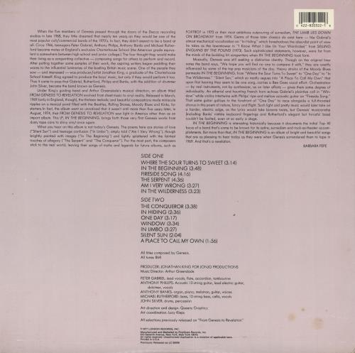 Genesis In The Beginning vinyl LP album (LP record) US GENLPIN733297
