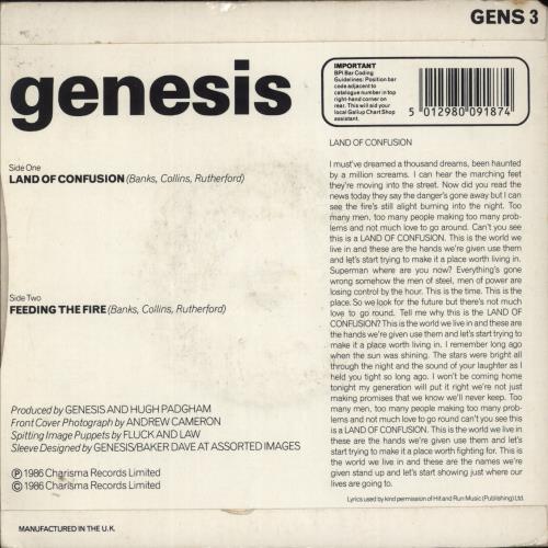 Genesis Land Of Confusion + Sleeve 7" vinyl single (7 inch record / 45) UK GEN07LA195593