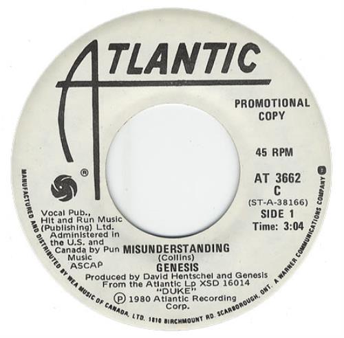 Genesis Misunderstanding 7" vinyl single (7 inch record / 45) Canadian GEN07MI141499
