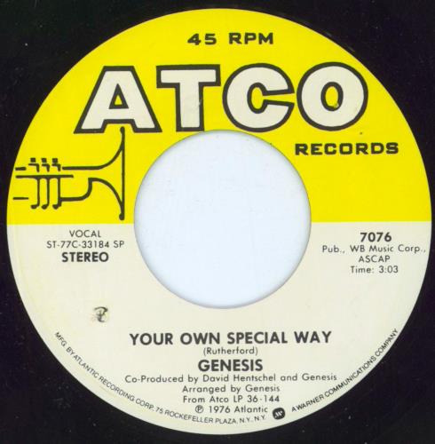 Genesis Your Own Special Way 7" vinyl single (7 inch record / 45) US GEN07YO801283