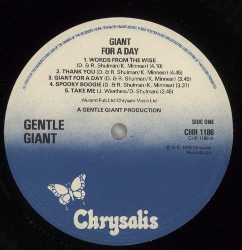 Gentle Giant Giant For A Day + Inner - VG vinyl LP album (LP record) UK GTLLPGI885620