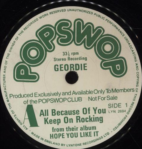 Geordie All Because Of You 7" vinyl single (7 inch record / 45) UK GDI07AL677487
