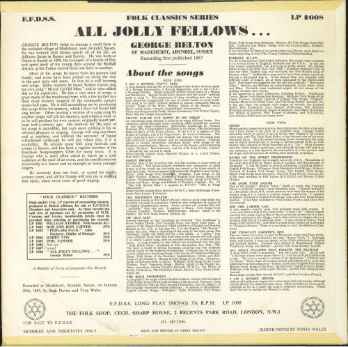 George Belton All Jolly Fellows... vinyl LP album (LP record) UK 4GTLPAL806955