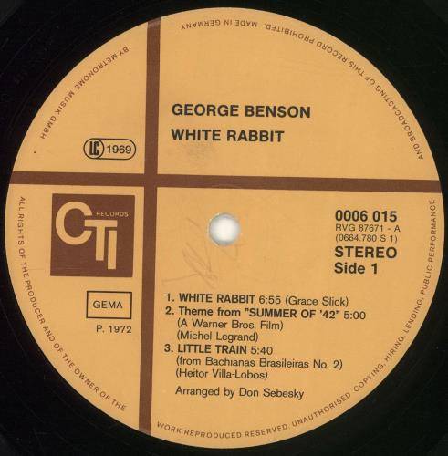 George Benson White Rabbit vinyl LP album (LP record) German GBELPWH697383