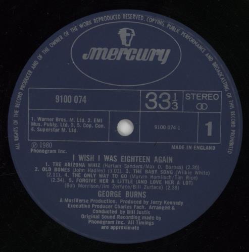 George Burns I Wish I Was Eighteen Again vinyl LP album (LP record) UK 7GBLPIW466544