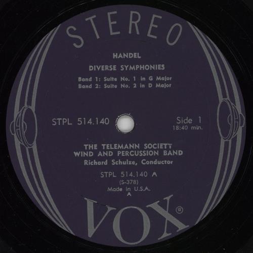 George Frideric Handel Diverse Symphonies / Sonatas For Recorder And Oboe vinyl LP album (LP record) US HJRLPDI761704