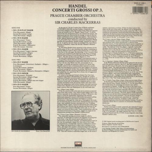 George Frideric Handel Handel Concerti Grossi Opus 3 vinyl LP album (LP record) UK HJRLPHA837348