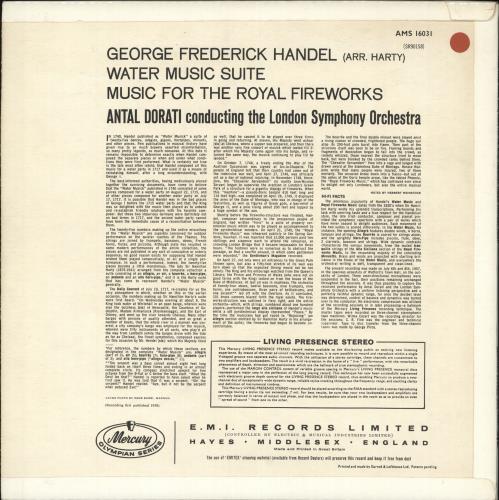 George Frideric Handel Handel-Harty: Water Music Suite & Music For The Royal Fireworks vinyl LP album (LP record) UK HJRLPHA708795