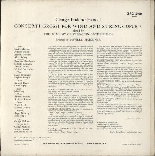 George Frideric Handel Handel: Concertos For Wind And Strings Opus 3 vinyl LP album (LP record) UK HJRLPHA847806