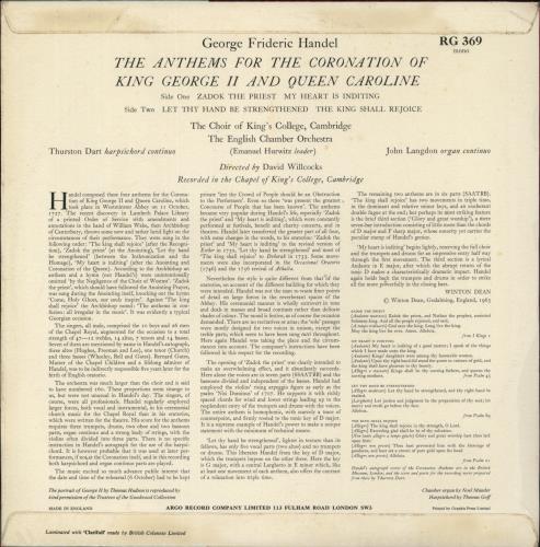 George Frideric Handel Handel: Coronation Anthems vinyl LP album (LP record) UK HJRLPHA867517