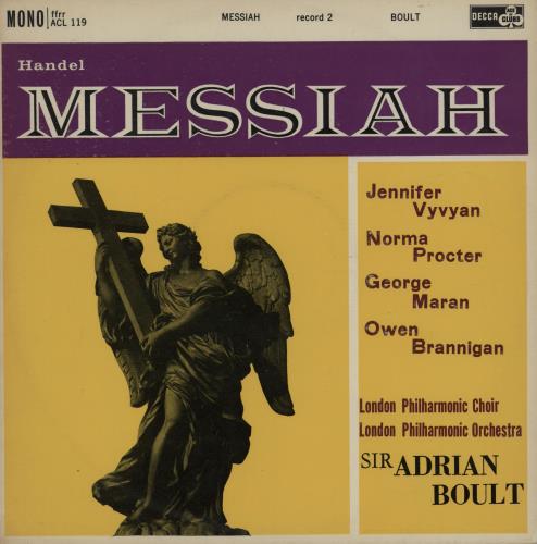 George Frideric Handel Messiah - EX 2-LP vinyl record set (Double LP Album) UK HJR2LME761509