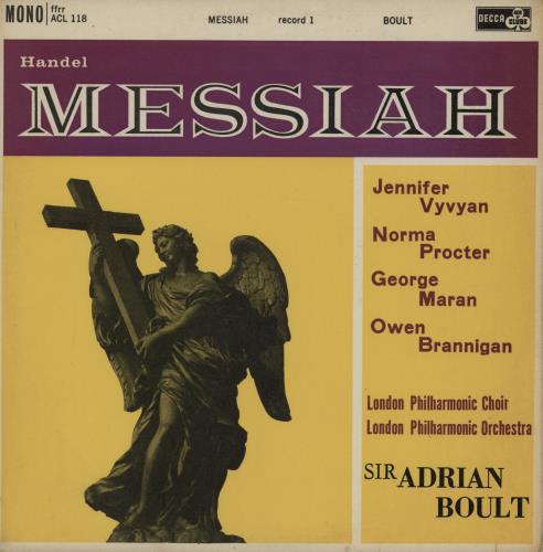 George Frideric Handel Messiah 2-LP vinyl record set (Double LP Album) UK HJR2LME760207