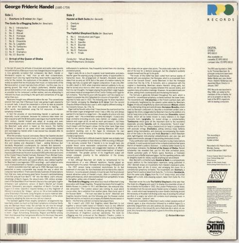 George Frideric Handel Orchestral Suites vinyl LP album (LP record) UK HJRLPOR721935