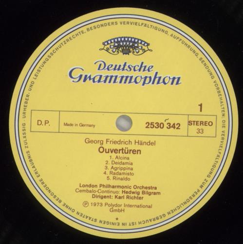 George Frideric Handel Overtures vinyl LP album (LP record) German HJRLPOV875089