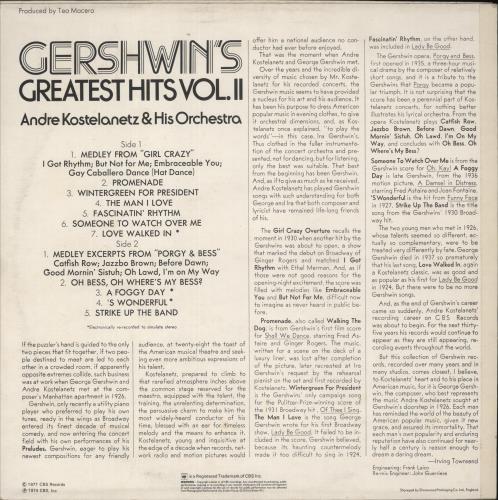 George Gershwin Gershwin's Greatest Hits Vol. II vinyl LP album (LP record) UK G/GLPGE880265