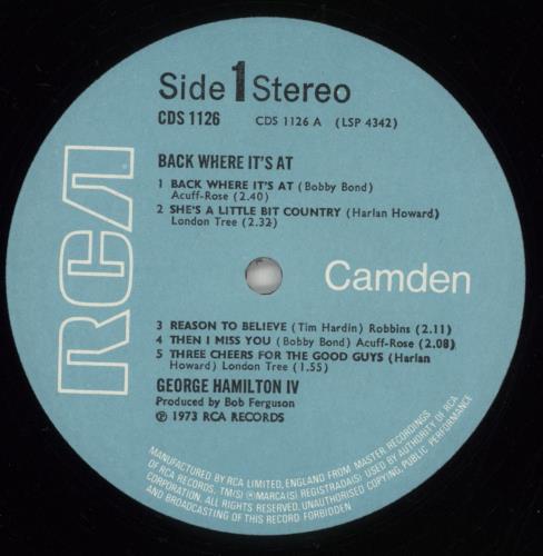 George Hamilton IV Back Where It's At vinyl LP album (LP record) UK GB1LPBA864407