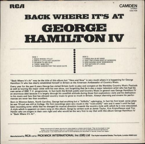 George Hamilton IV Back Where It's At vinyl LP album (LP record) UK GB1LPBA864407