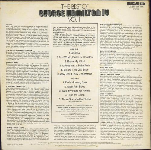 George Hamilton IV The Best Of George Hamilton IV vinyl LP album (LP record) UK GB1LPTH768628