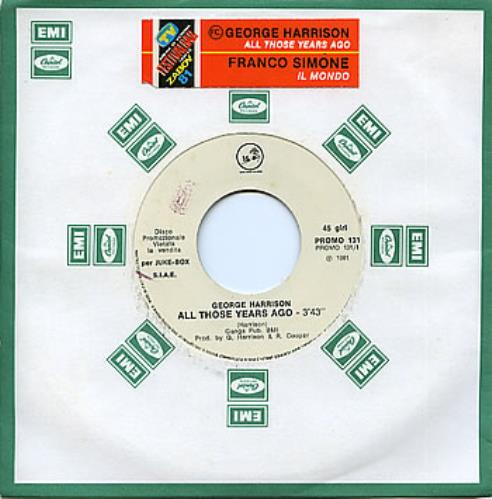 George Harrison All Those Years Ago 7" vinyl single (7 inch record / 45) Italian GHA07AL289647