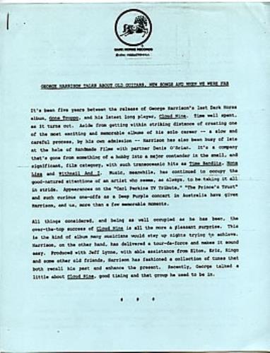 George Harrison Cloud Nine media press pack US GHAPPCL287935