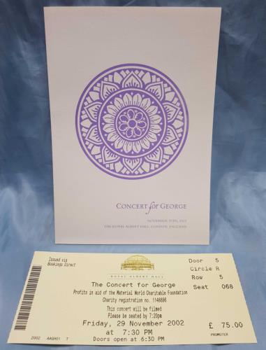 George Harrison Concert For George + Schedule & Ticket Stub tour programme UK GHATRCO712480