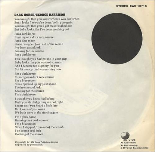 George Harrison Dark Horse 7" vinyl single (7 inch record / 45) Japanese GHA07DA355354