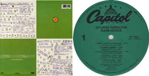 George Harrison Dark Horse vinyl LP album (LP record) US GHALPDA427329