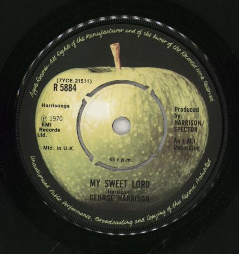 George Harrison My Sweet Lord - 3rd - 4pr - P/S - EX 7" vinyl single (7 inch record / 45) UK GHA07MY574699