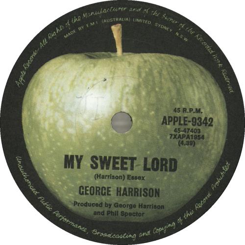 George Harrison My Sweet Lord - Green Apple label on both sides 7" vinyl single (7 inch record / 45) Australian GHA07MY688868