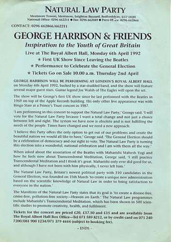 George Harrison Natural Law Party Newspaper magazine UK GHAMANA369196