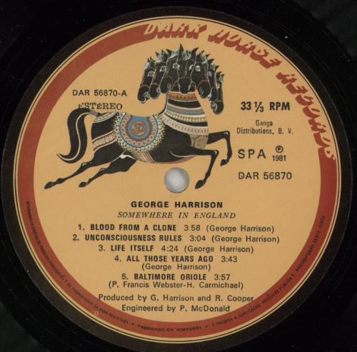 George Harrison Somewhere In England vinyl LP album (LP record) Portuguese GHALPSO868422