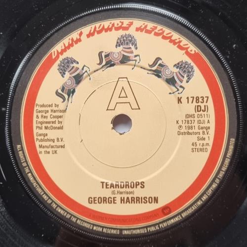 George Harrison Teardrops 7" vinyl single (7 inch record / 45) UK GHA07TE54688