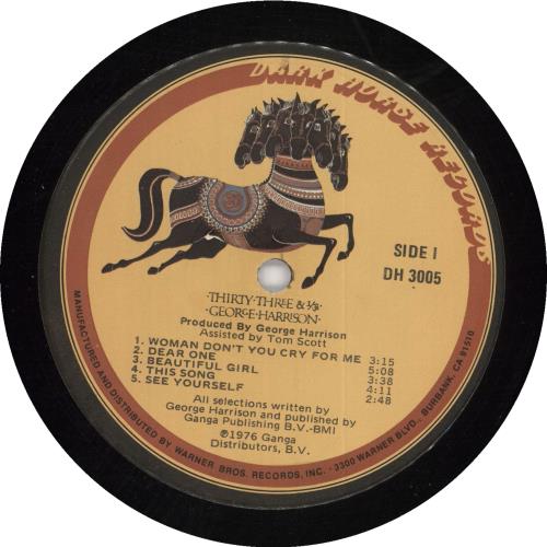 George Harrison Thirty Three & 1/3 vinyl LP album (LP record) US GHALPTH738890