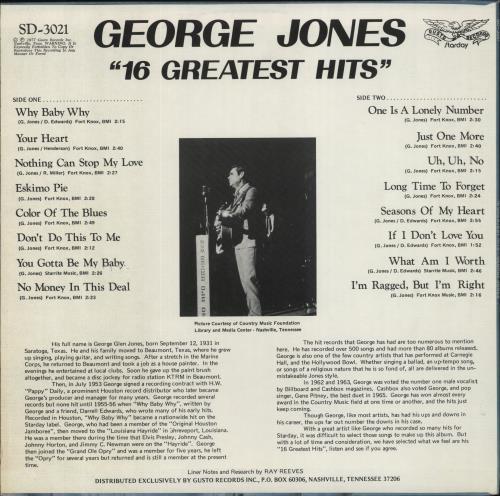 George Jones 16 Greatest Hits vinyl LP album (LP record) UK GEJLPGR863543
