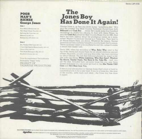 George Jones Poor Man's Riches vinyl LP album (LP record) US GEJLPPO699729