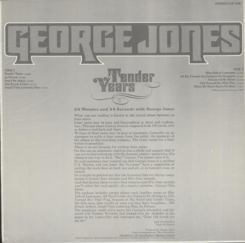 George Jones Tender Years vinyl LP album (LP record) UK GEJLPTE699723