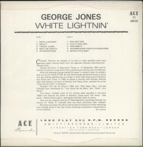 George Jones White Lightnin 10" vinyl single (10 inch record) UK GEJ10WH699739
