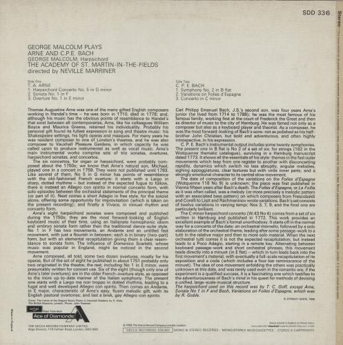 George Malcolm plays Arne and C P E Bach vinyl LP album (LP record) UK GV8LPPL759286