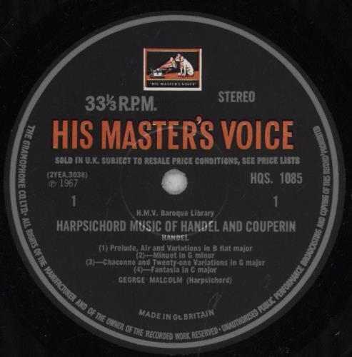 George Malcolm Plays Harpsichord Music of Handel And Couperin vinyl LP album (LP record) UK GV8LPPL847805