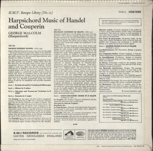 George Malcolm Plays Harpsichord Music of Handel And Couperin vinyl LP album (LP record) UK GV8LPPL847805