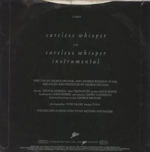 George Michael Careless Whisper - P/S - Inj 7" vinyl single (7 inch record / 45) UK GEO07CA27753
