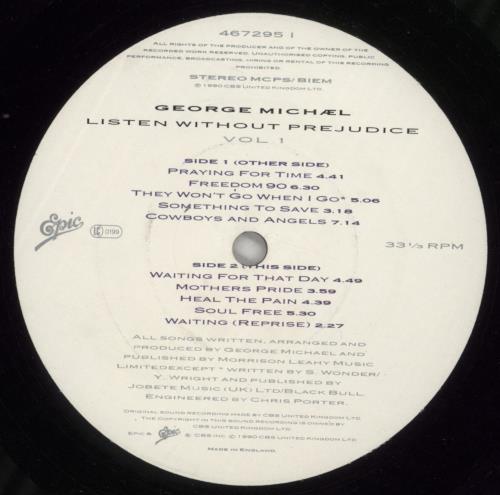 George Michael Listen Without Prejudice vinyl LP album (LP record) UK GEOLPLI583133