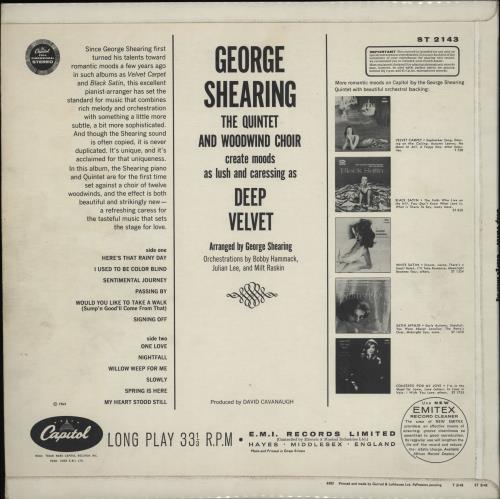 George Shearing Deep Velvet vinyl LP album (LP record) UK GSGLPDE632269