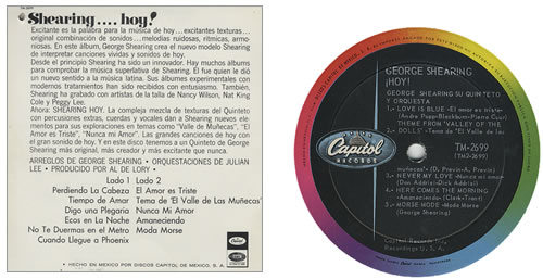 George Shearing Hoy! vinyl LP album (LP record) Mexican GSGLPHO382588