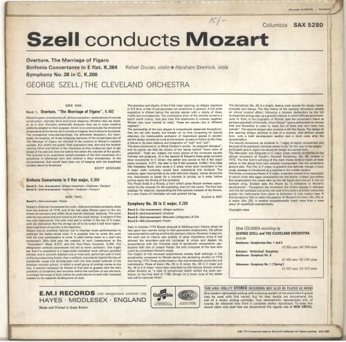 George Szell Szell conducts Mozart vinyl LP album (LP record) UK QMVLPSZ700497