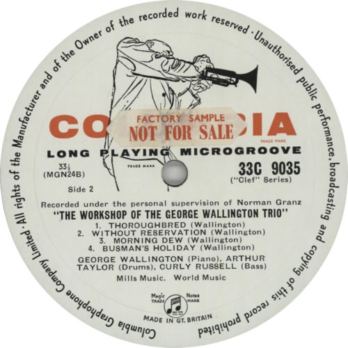 George Wallington The Workshop Of - Factory Sample 10" vinyl single (10 inch record) UK GWG10TH600459