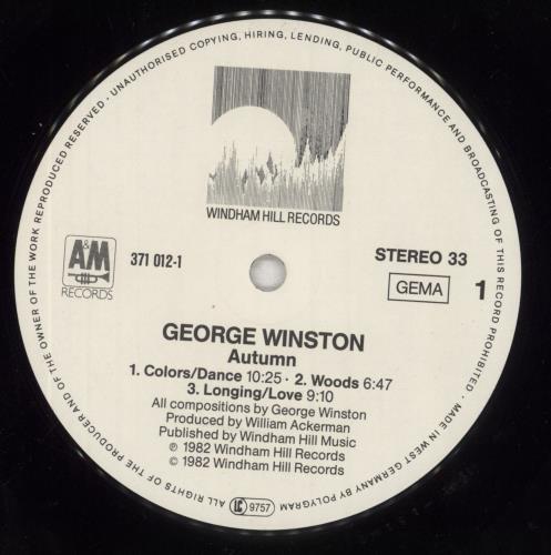 George Winston Autumn vinyl LP album (LP record) German GF2LPAU560167
